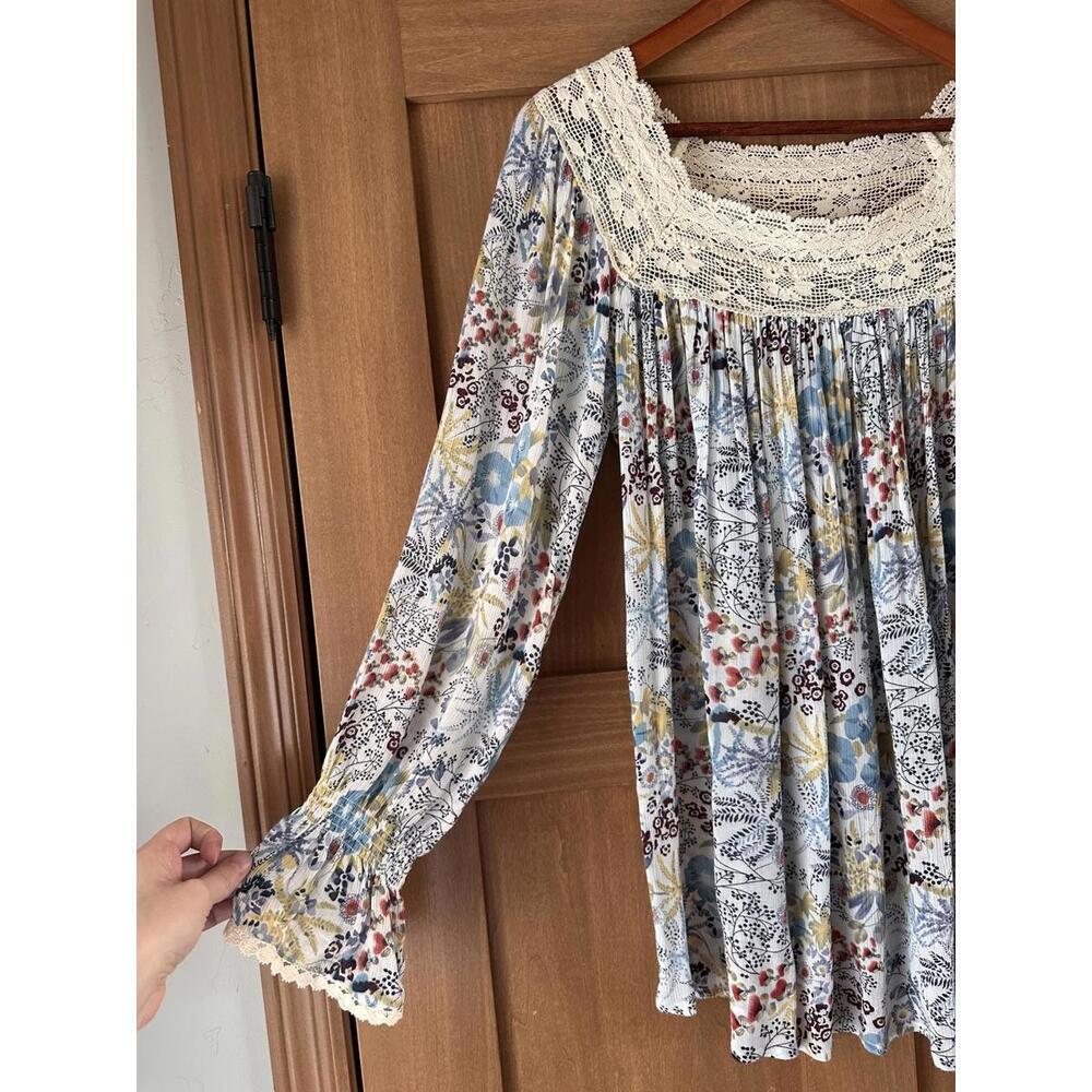 Sundance Floral Lace Peasant Tunic Top Blouse Women’s size Medium - Picture 2 of 9